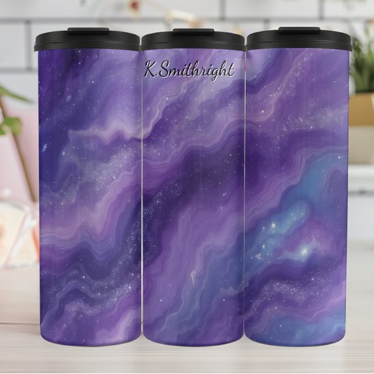 Kosmische Lila Wirbel Glitzer Muster Thermosbecher