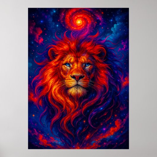 Kosmische Löwe mit fiery Galaxy Mane Fantasy Poster (Vorne)