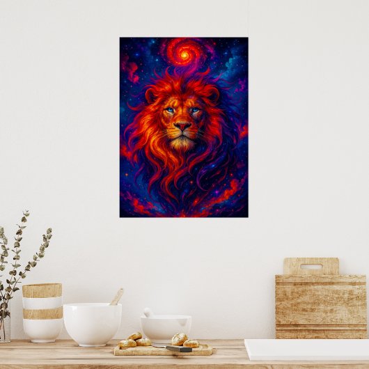 Kosmische Löwe mit fiery Galaxy Mane Fantasy Poster (Küche)