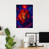 Kosmische Löwe mit fiery Galaxy Mane Fantasy Poster (Heimbüro)
