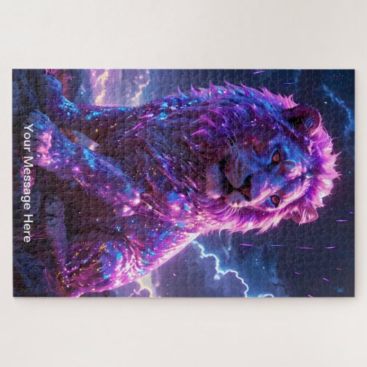 Kosmische Löwe mit lebhafter Neonfarbe Puzzle (Horizontal)