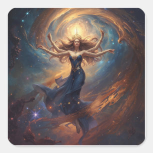 kosmische mehrarmige Göttin in der Nebel-Fantasy Quadratischer Aufkleber