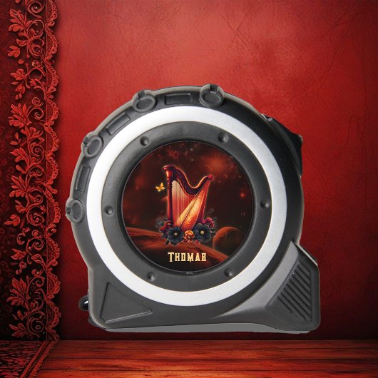 Kosmische Melodie, die Magie der Harfe. Maßband