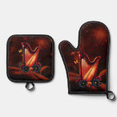 Kosmische Melodie, die Magie der Harfe. Ofenhandschuh & Topflappen-Set (Vorderseite)