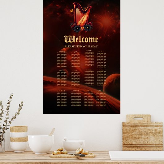 Kosmische Melodie, die Magie der Harfe. Poster (Küche)