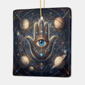 Kosmische Navy-Gold-Hamsa-Böser-Blick Keramikornament (Links)