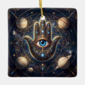 Kosmische Navy-Gold-Hamsa-Böser-Blick Keramikornament (Vorderseite)