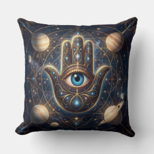 Kosmische Navy Gold Hamsa Böser Blick Kissen