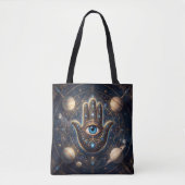 Kosmische Navy-Gold-Hamsa-Böser-Blick-Tasche Tasche (Vorderseite)