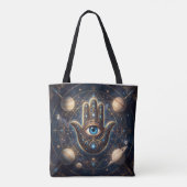 Kosmische Navy-Gold-Hamsa-Böser-Blick-Tasche Tasche (Rückseite)