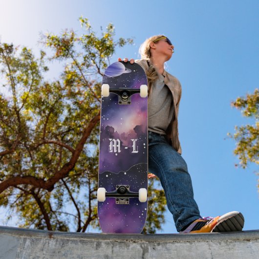 Kosmische Nebelgalaxie Foto Monogramm Initiale Skateboard (Außen 1)