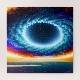 Kosmische Orange und blaue farbige Galaxie im Welt Puzzle