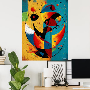 Kosmische Orbit-Abstraktion in Türkis und Tangerin Poster