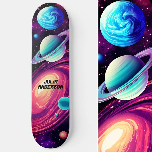 Kosmische Planeten Galaxie Pink & Blau Skateboard