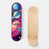 Kosmische Planeten Galaxie Pink & Blau Skateboard (Vorderseite)
