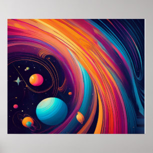 Kosmische Planeten wirbeln farbenfrohe abstrakte K Poster