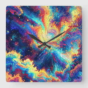 Kosmische Reaktion - Lebendige und farbenfrohe Abs Quadratische Wanduhr