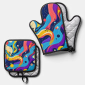Kosmische Rhythmuskunst Ofenhandschuh & Topflappen-Set (Vorderseite/Rückseite)