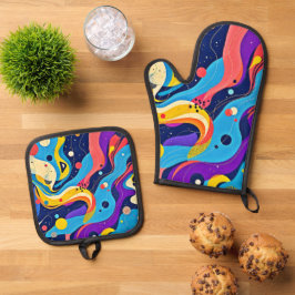 Kosmische Rhythmuskunst Ofenhandschuh & Topflappen-Set