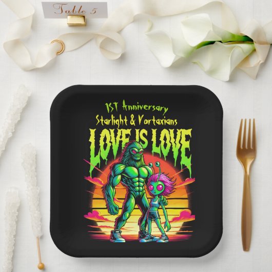 Kosmische Romantik zwischen den Alien Pappteller (Hochzeit)