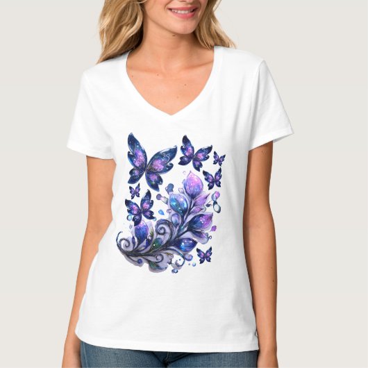 Kosmische Schmetterlinge mit Glitzer T-Shirt (Vorderseite)