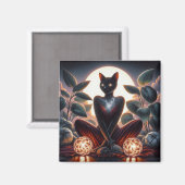 Kosmische schwarze Katze mit leuchtenden Augen, su Magnet (Vorderseite/Rückseite)