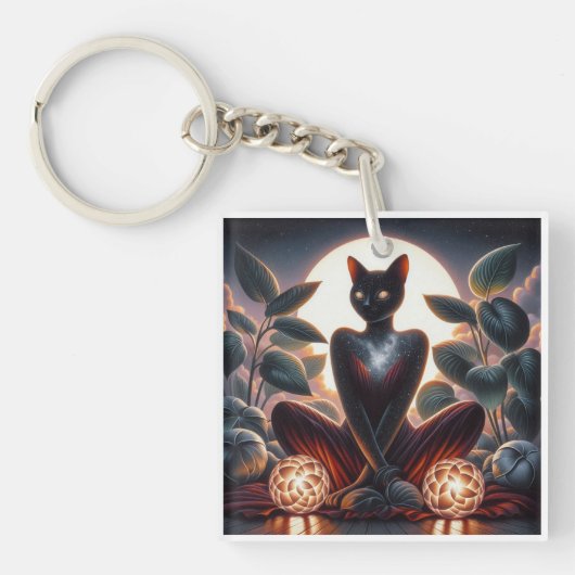 Kosmische schwarze Katze mit leuchtenden Augen, su Schlüsselanhänger (Vorderseite)