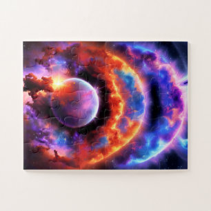 Kosmische Science Fiction Lila Orangenplaneten Puzzle