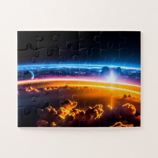 Kosmische Sicht auf Raketenstart über Fun Rainbow  Puzzle (Horizontal)