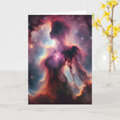 Kosmische Silhouette, Damennebel und Sterne Karte (Gelbe Blume)