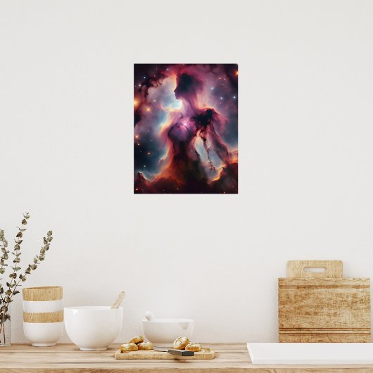 Kosmische Silhouette, Damennebel und Sterne Poster (Küche)