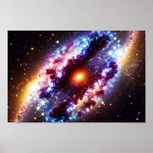 Kosmische Sonne hinter galaktischen Wolken Himmel Poster (Vorne)