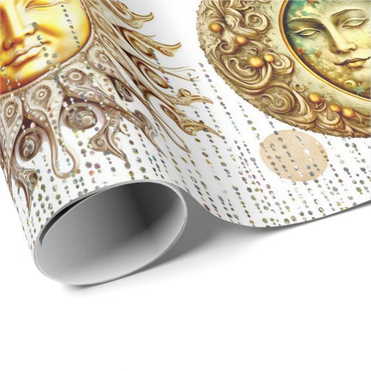 Kosmische Sonne und Mond Gold Geschenkpapier (Rolleneckpunkt)