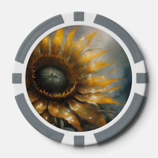 Kosmische Sonnenblume - AI Fantasy Digital Art Dru Pokerchips (Vorderseite)