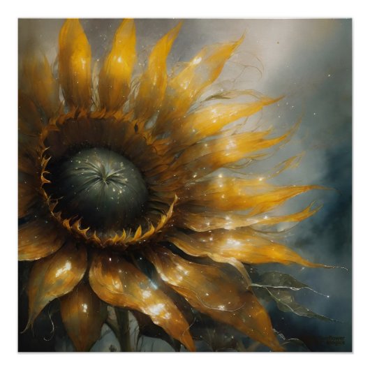 Kosmische Sonnenblume - AI Fantasy Digital Art Dru Poster (Vorderseite)