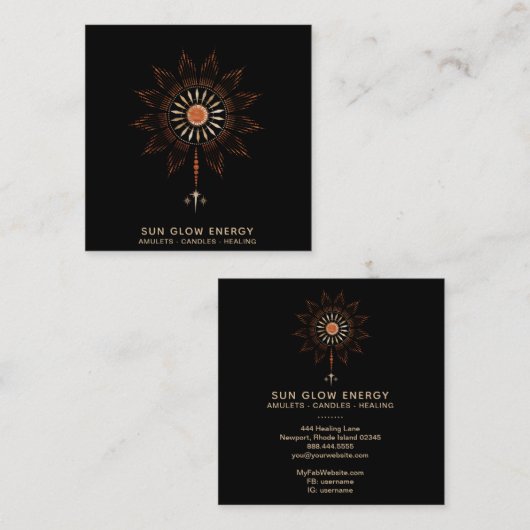 *~* Kosmische Sonnenstrahlen Energieglaschen Quadratische Visitenkarte (Vorne/Hinten)
