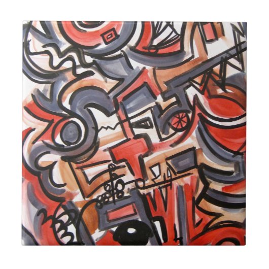 Kosmische Spannung-Hand gemalte abstrakte Fliese (Vorderseite)