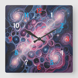 Kosmische Spiralgalaxie mit Zellen Abstrakte Kunst Quadratische Wanduhr