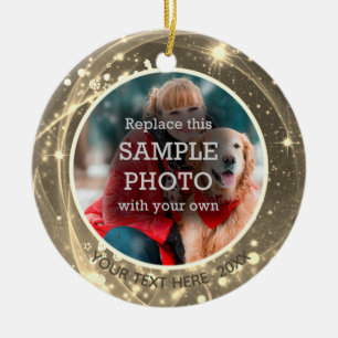 Kosmische Sterne Gold Zwei Foto Keramik Ornament