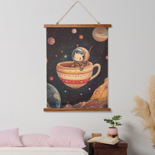 Kosmische Teefahrt Wandteppich Mit Holzrahmen (Schlafzimmer)