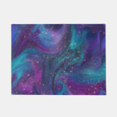 Kosmische Tinte | Türkisblaue Lila Galaxie Fußmatte (Vorderseite)