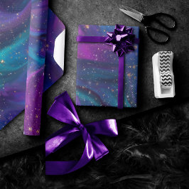 Kosmische Tinte | Türkisblaue Lila Galaxie Geschenkpapier
