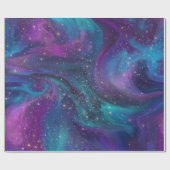 Kosmische Tinte | Türkisblaue Lila Galaxie Geschenkpapier (Flach)