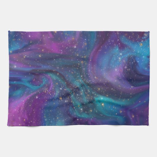 Kosmische Tinte | Türkisblaue Lila Galaxie Geschirrtuch (Horizontal)