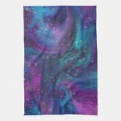 Kosmische Tinte | Türkisblaue Lila Galaxie Geschirrtuch (Vertikal)