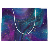 Kosmische Tinte | Türkisblaue Lila Galaxie Große Geschenktüte (Rückseite)