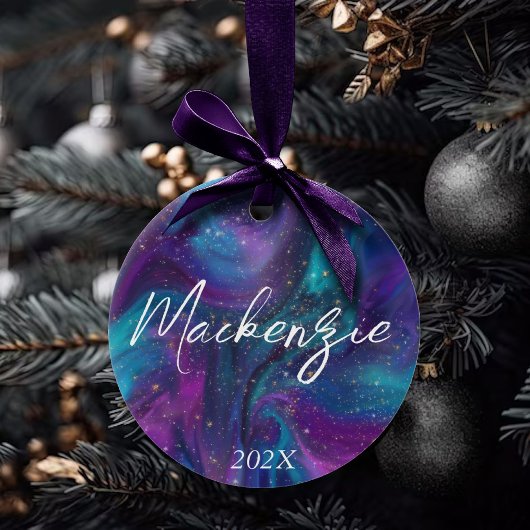 Kosmische Tinte | Türkisblaue Lila Galaxie Keramik Ornament