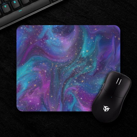 Kosmische Tinte | Türkisblaue Lila Galaxie Mousepad