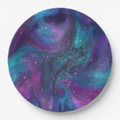 Kosmische Tinte | Türkisblaue Lila Galaxie Pappteller (Vorderseite)