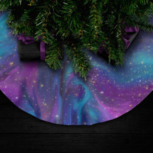 Kosmische Tinte Türkisblaue Lila Galaxie Polyester Weihnachtsbaumdecke